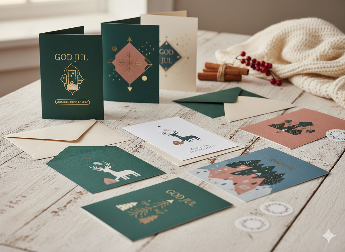 Handgjorda julkort med nordiska motiv